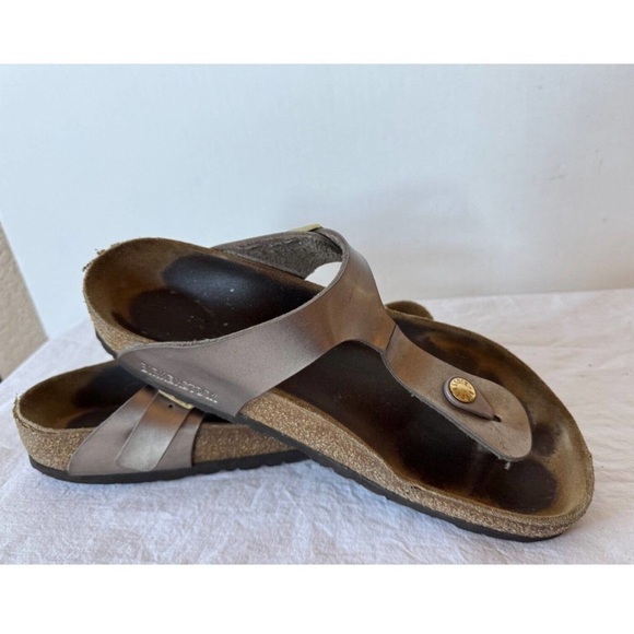Birkenstock Womens Silver Gizeh Strap Thong Sandals Size 39 US 8.5 9 - Picture 3 of 5